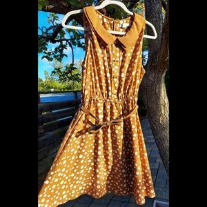 Polkadot Vintage Forever 21 Midi Dress with Faux Leather Belt Peter Pan Collar
